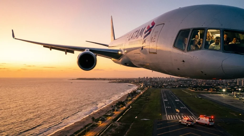 Imagem de um Boeing 777 Latam desvia para Fortaleza devido a um mal súbito de comissário.