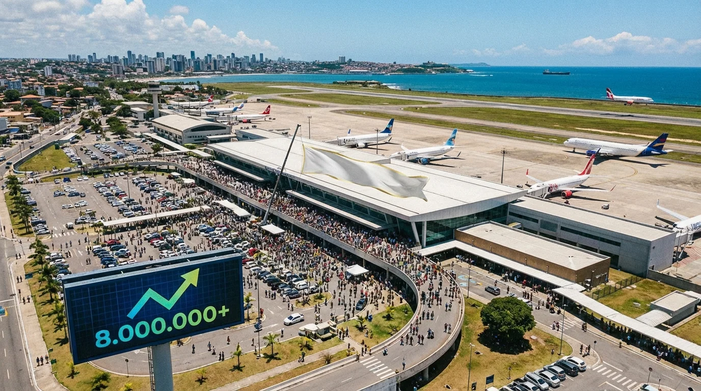 Imagem representando o aeroporto Salvador supera 8 milhões de passageiros em 2025 em formato horizontal 16:9
