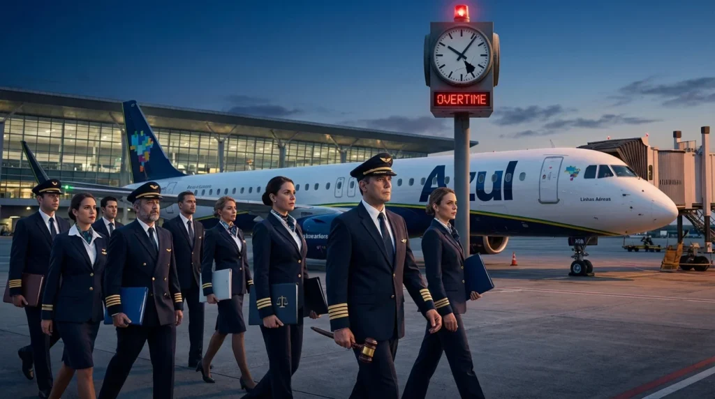 Imagem representando a ação do SNA aciona a Justiça contra a Azul por reserva após fim da jornada, sem textos escritos.