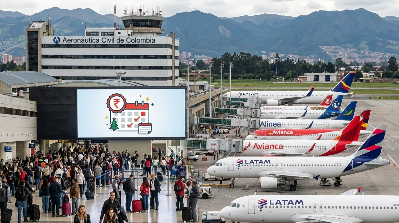 Imagem horizontal representando a aeronáutica civil da Colômbia pede que aéreas segurem preços na alta temporada, sem textos escritos.