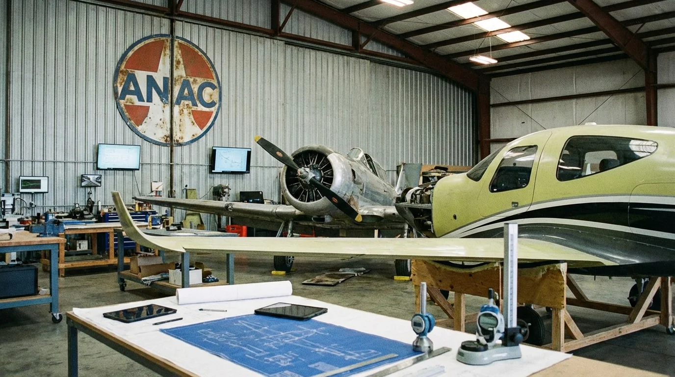 Capa horizontal 16:9 representando ANAC atualiza RBAC 21, com elementos visuais para destacar as novas regras de certificação e fabricação aeronáutica, sem textos escritos.