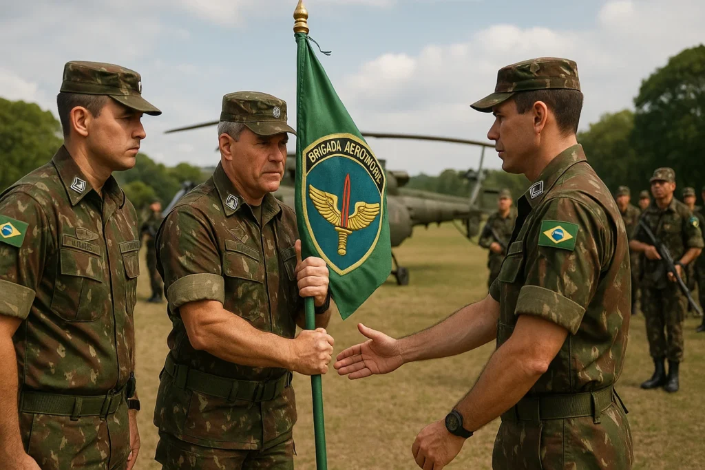 Imagem de capa horizontal 16:9 representando a brigada aeromóvel do exército passa comando, destacando doutrina e preparo