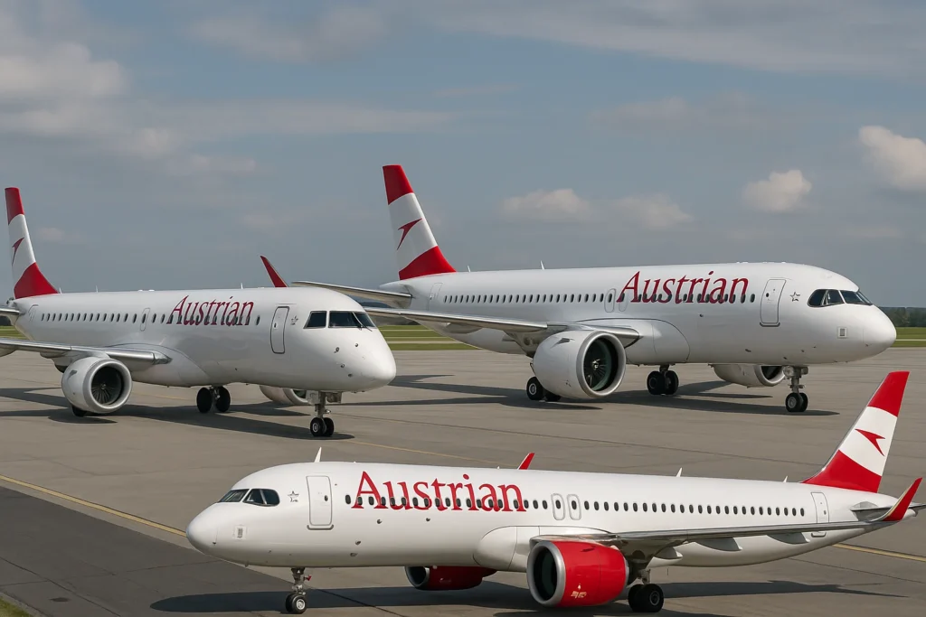 Imagem representando a Austrian inicia retirada dos Embraer 195 com foco na frota A320neo e 787-9