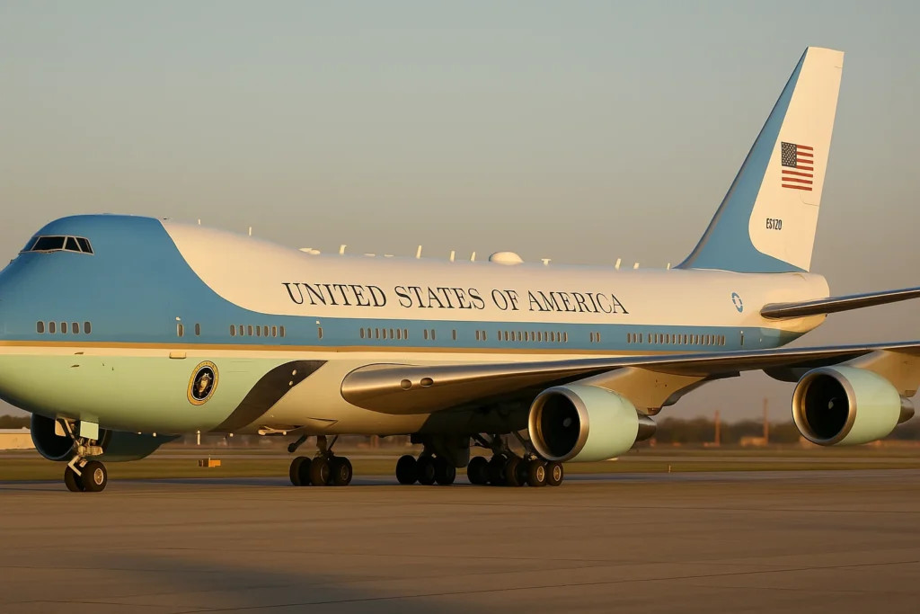Capa horizontal representando Boeing atrasa o novo Air Force One para 2028, sem textos escritos