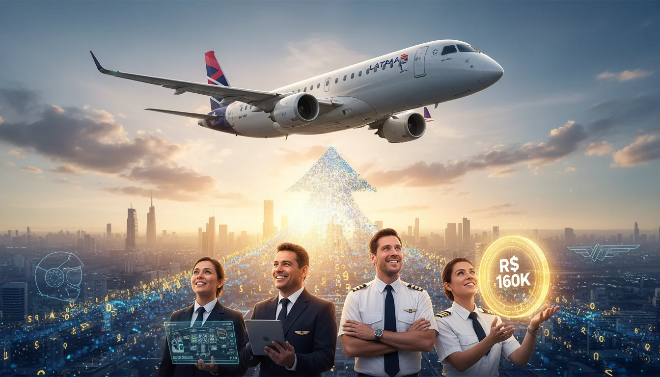 Imagem de capa horizontal 16:9 representando LATAM abre vagas para E195‑E2, com destaque ao bônus para pilotos, com a palavra-chave latam abre vagas e195.