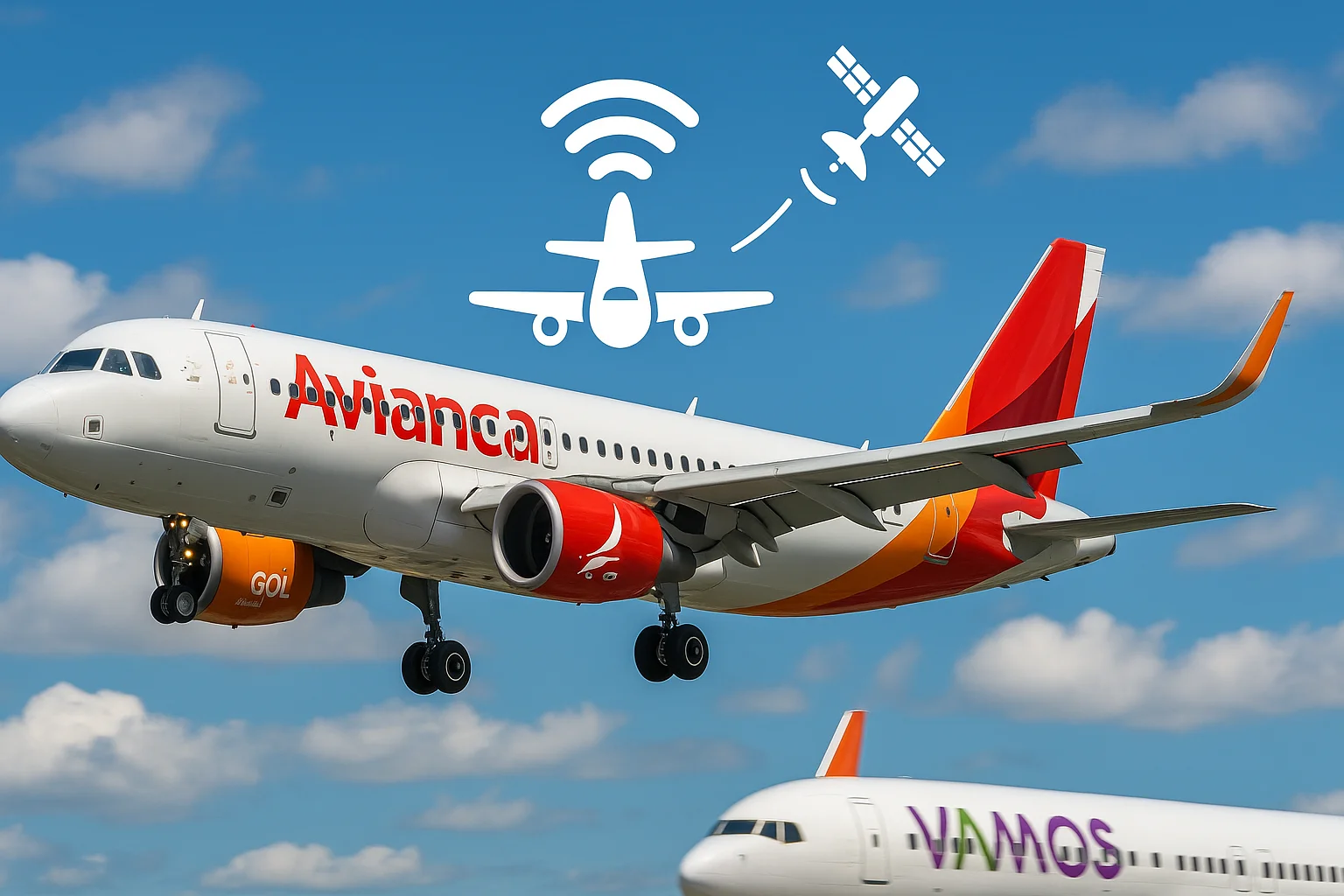Imagem de capa horizontal 16:9 representando Avianca já opera Wi‑Fi multiórbita da SES em progresso