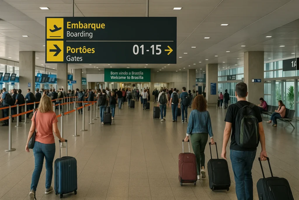 Imagem de capa horizontal 16:9 mostrando o Aeroporto Brasília prevê 10% mais passageiros