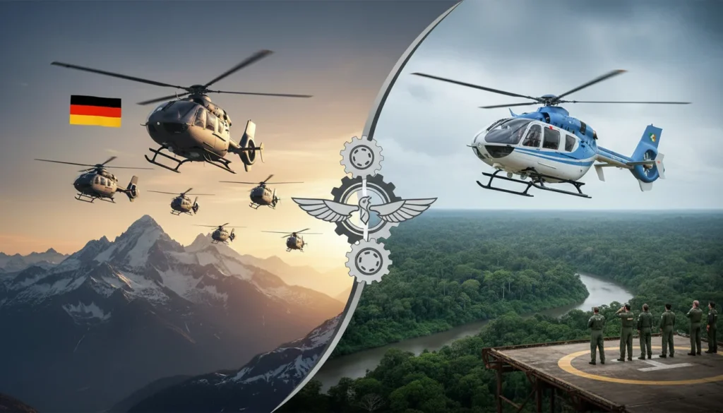 Imagem de capa horizontal 16:9 representando a Alemanha comprando mais H145M e o Brasil planejando aquisição