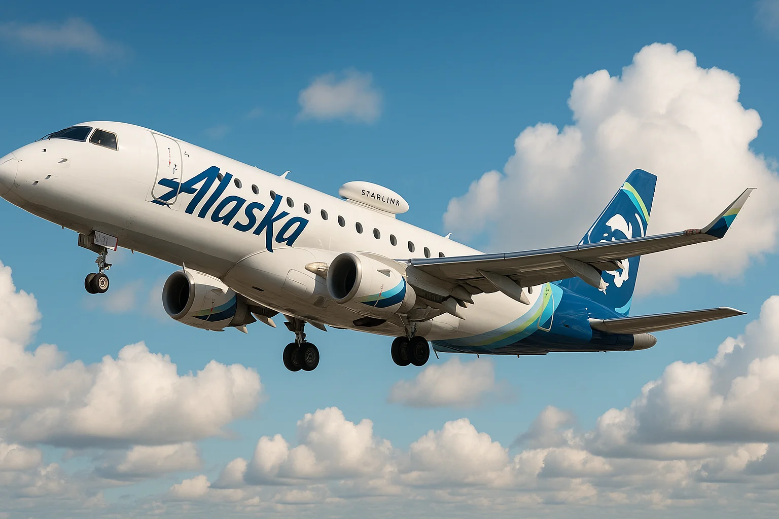 Capa da imagem de Alaska começa a voar com E175 conectados à Starlink em formato horizontal 16:9, sem textos.