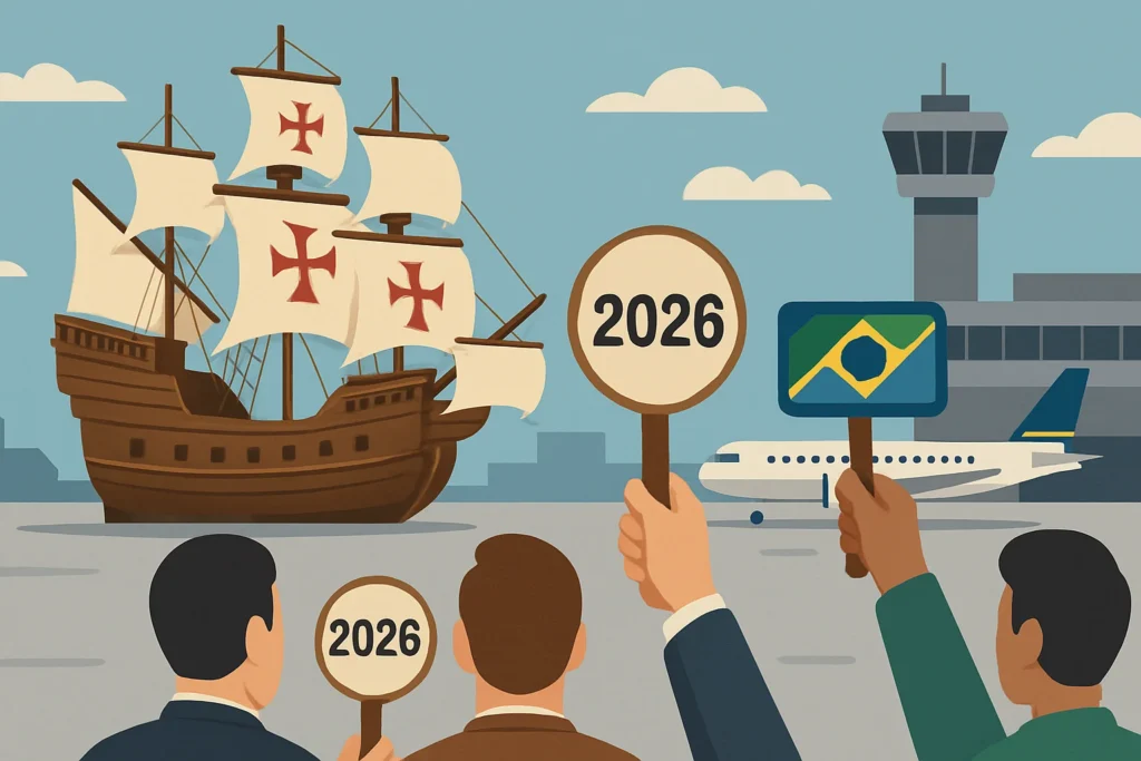 Imagem representando o Galeão vai leilão 2026, com elementos visuais que sugerem o evento e participação Infraero.