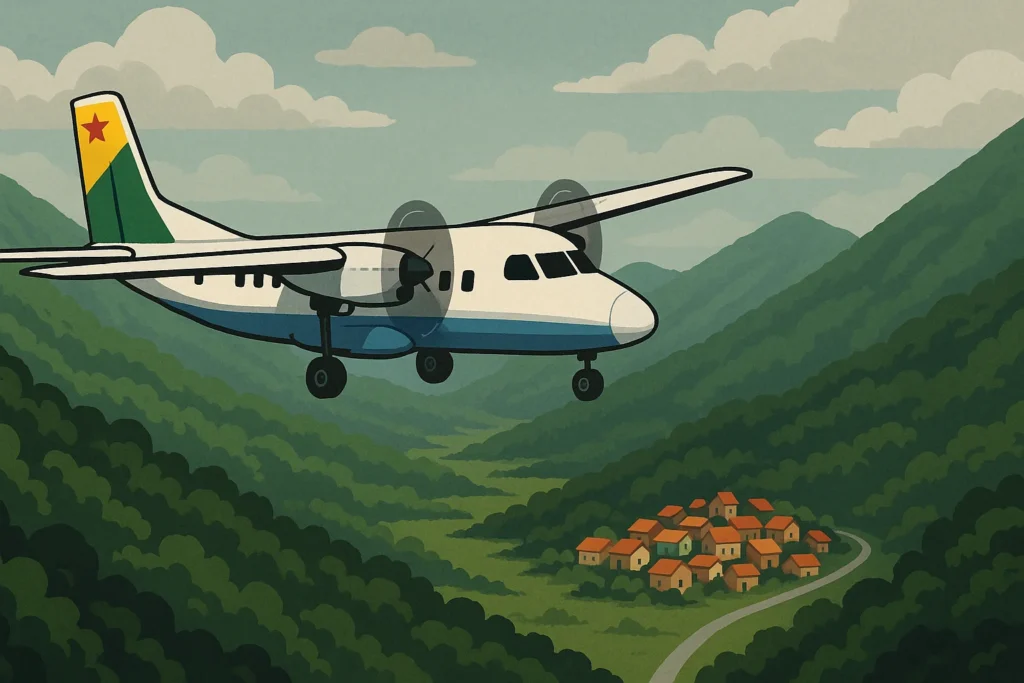 Imagem horizontal 16:9 representando o governo do Acre propondo subsídio aéreo para integrar municípios isolados, sem textos escritos.