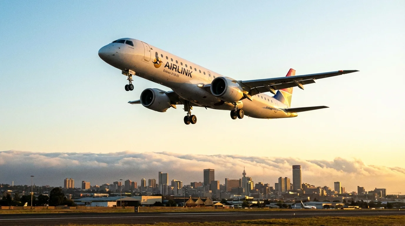 Imagem de capa horizontal 16:9 representando Airlink estreia Embraer E195-E2 em Joanesburgo, destacando mais assentos e alcance