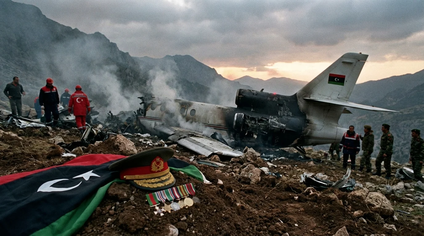 Imagem em formato horizontal 16:9 ilustrando a queda do Dassault Falcon 50 na Turquia após emergência, com foco no avião e o contexto do acidente