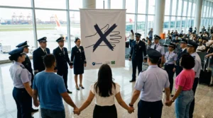 Imagem representando a campanha ANAC e Ministério de Portos iniciam contra assédio, com elementos visuais de aeroportos e portos, sem textos escritos