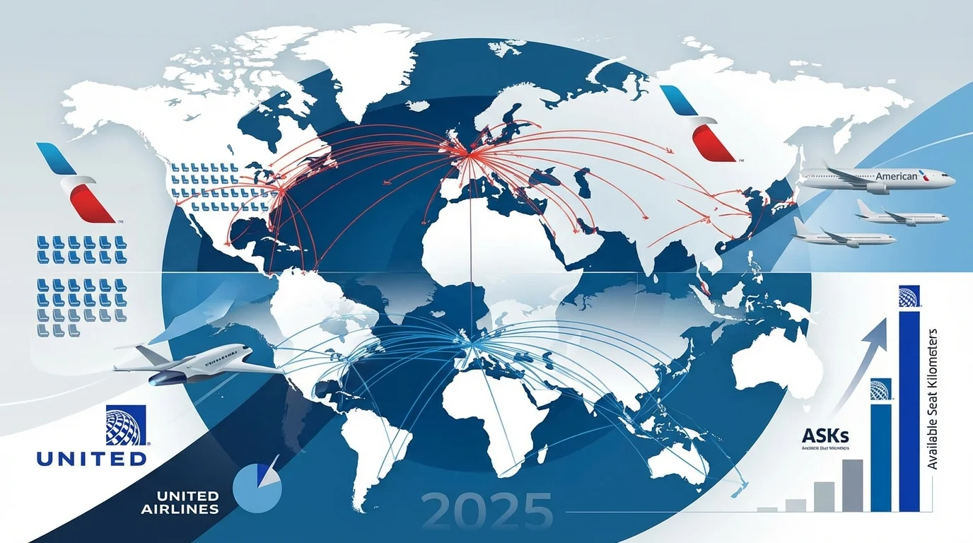 Imagem horizontal 16:9 representando American Airlines lidera 2025 em voos e assentos com destaque na palavra-chave