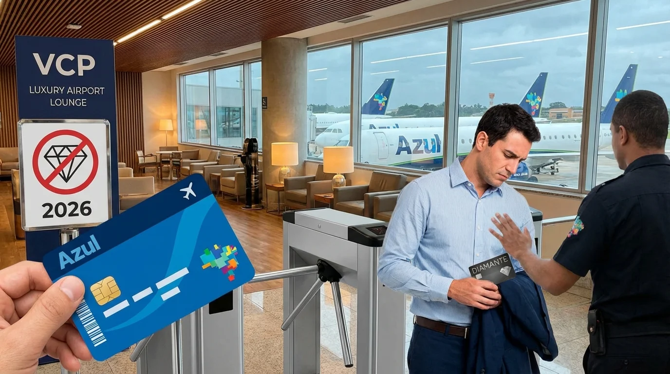 Imagem representando Azul restringe acesso à sala VIP em Viracopos, com destaque para o limite de Diamante em 2026