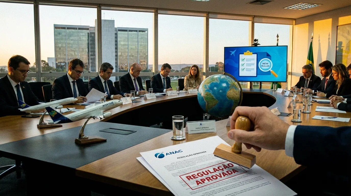 Imagem representando ANAC aprova novas regras e sanções na aviação civil, sem textos escritos, formato horizontal 16:9