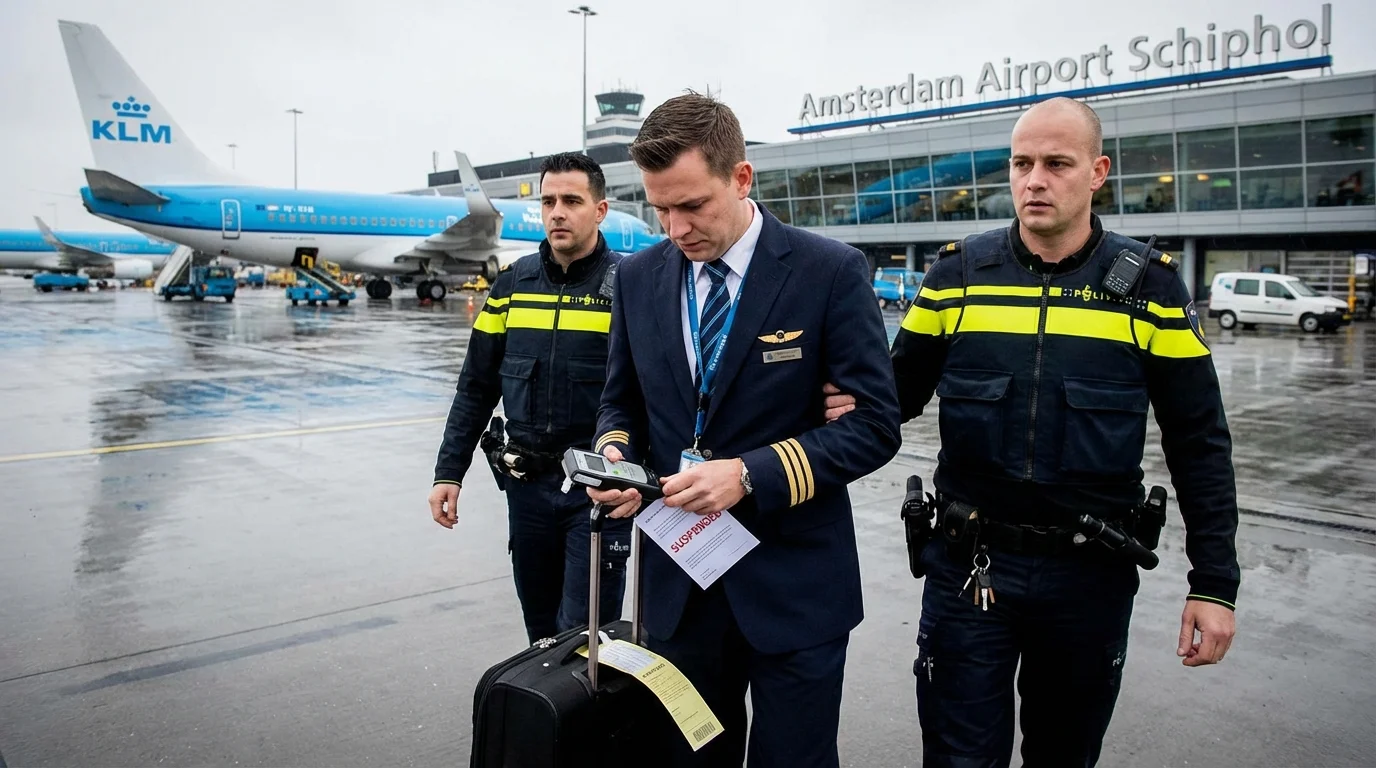 Imagem horizontal representando Schiphol comissário multado por álcool, destacando notícias de aviação com foco na palavra-chave.