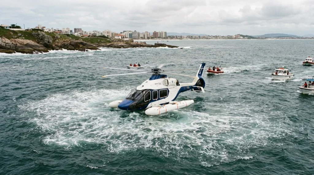 Imagem horizontal Airbus H160 Omni faz pouso forçado no mar após decolagem de Cabo Frio