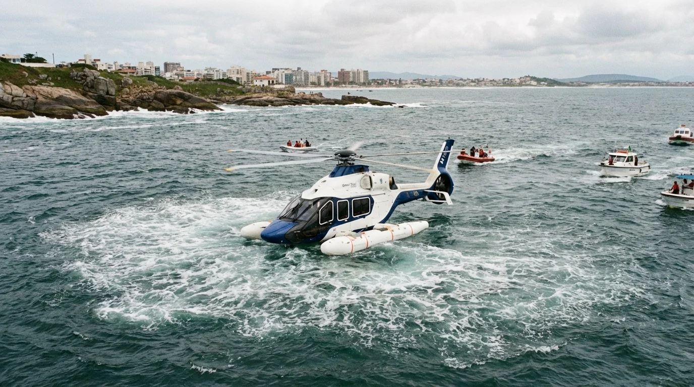 Imagem horizontal Airbus H160 Omni faz pouso forçado no mar após decolagem de Cabo Frio